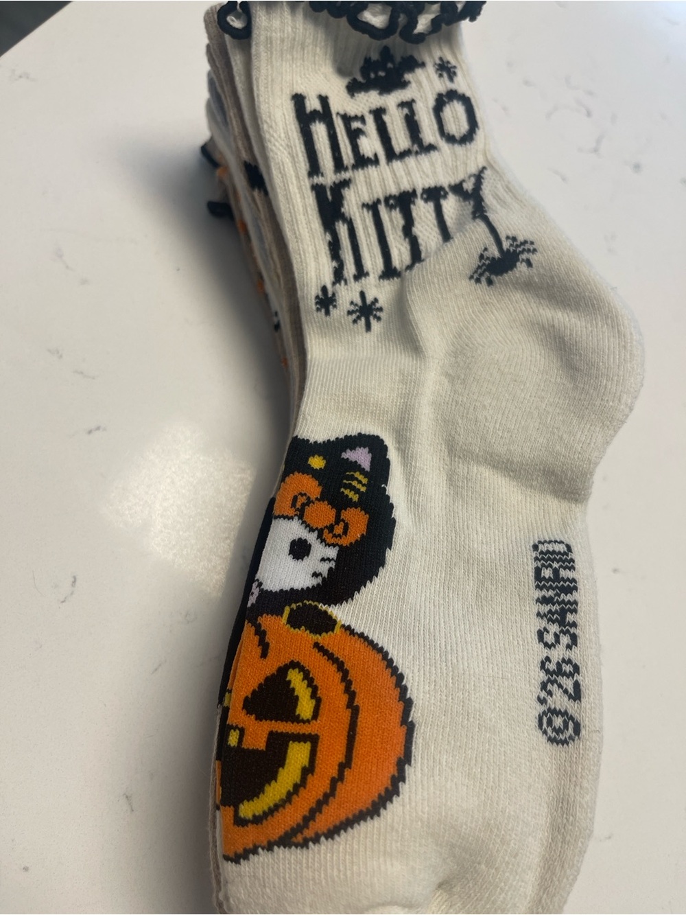 Hello Kitty White, Orange & Black Halloween Crew Socks
